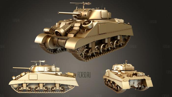 M4A2 Sherman Tank with equipment stl model for CNC