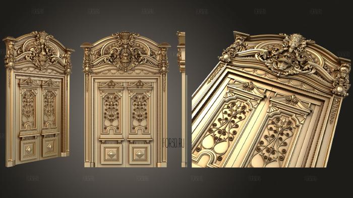Грандиозная резная дверь с массивной короной и богатыми резным декором филенками 3d stl модель для ЧПУ