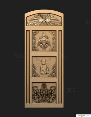 Дверь в церковном стиле с ангелами и херувимами на филенках 3d stl модель для ЧПУ