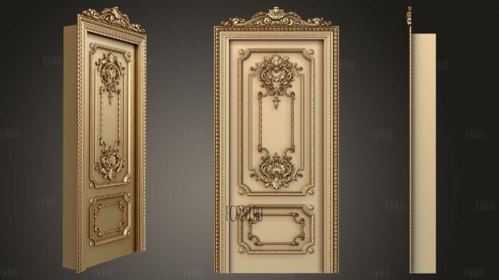 Classic carved door with panels trim and crown 3d stl for CNC