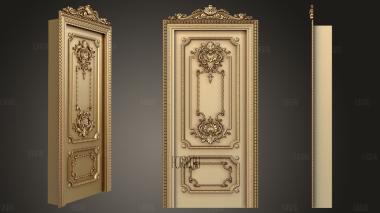 Classic carved door with panels trim and crown stl model for CNC