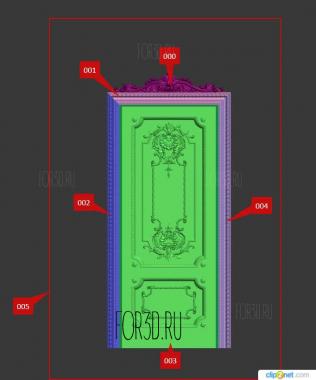 Классическая резная дверь с филенками наличником и короной 3d stl модель для ЧПУ