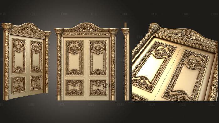 Elegant double-leaf door with crown and trim in classic style 3d stl for CNC