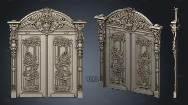 Двупольная резная дверь в стиле барокко с наличником и аркой