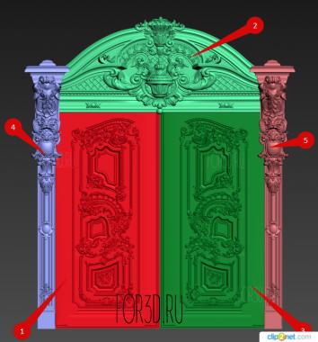 Двупольная резная дверь в стиле барокко с наличником и аркой 3d stl модель для ЧПУ