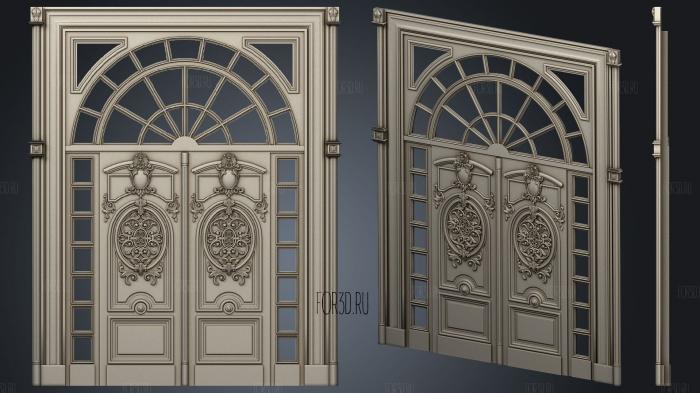Double door with stained glass windows 3d stl for CNC