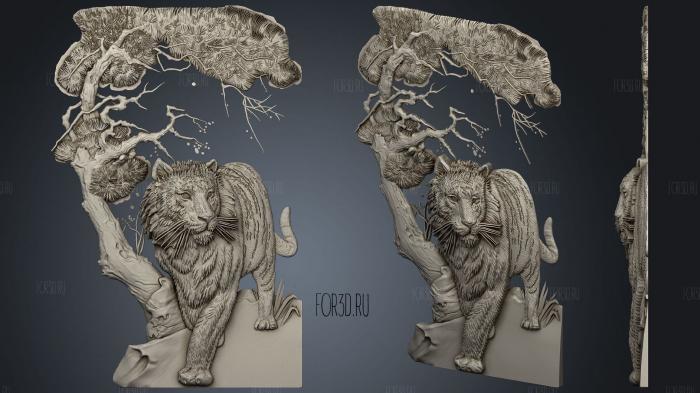 Tiger with tree 3d stl модель для ЧПУ