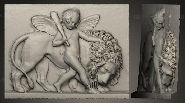 cupid with lion on earth stl model for CNC