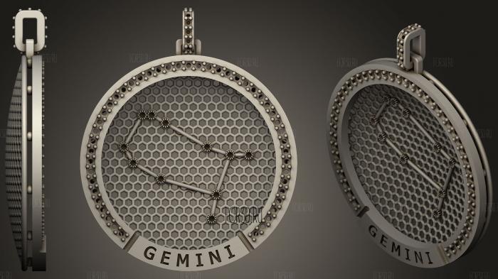 Gemini Zodiac Constellation Pendant stl model for CNC