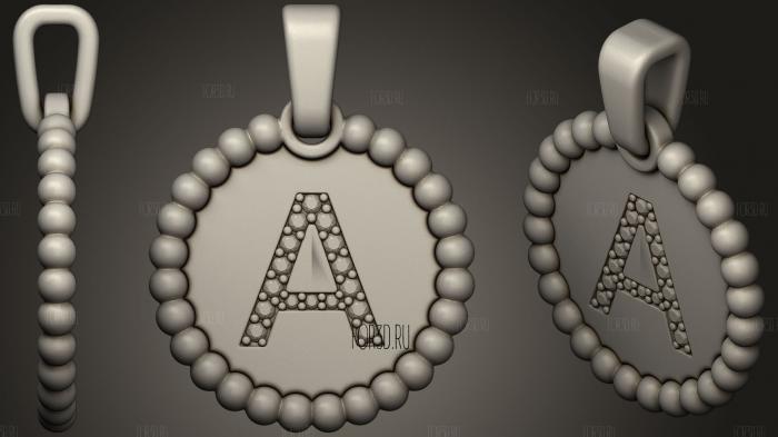 Jewelry Pendant With Letter A 3 stl model for CNC