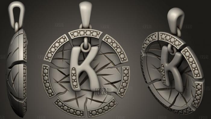 Jewelry Pendant With Letter K stl model for CNC