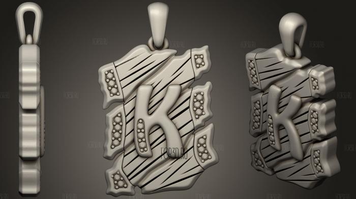 Jewelry Pendant With Letter K 3 stl model for CNC