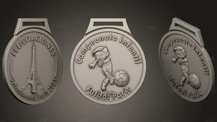 Medalla Futbol Paris stl model for CNC