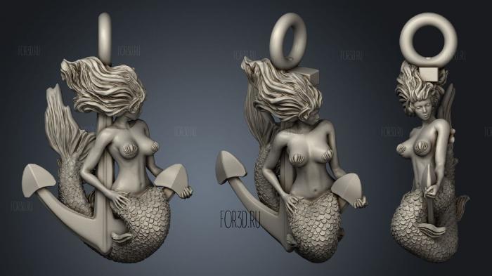 Mermaid Pendant stl model for CNC