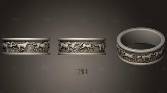 Wedding Ring with Horses stl model for CNC