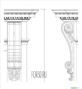 Пилястра короткая с кронштейнами 3d stl модель для ЧПУ