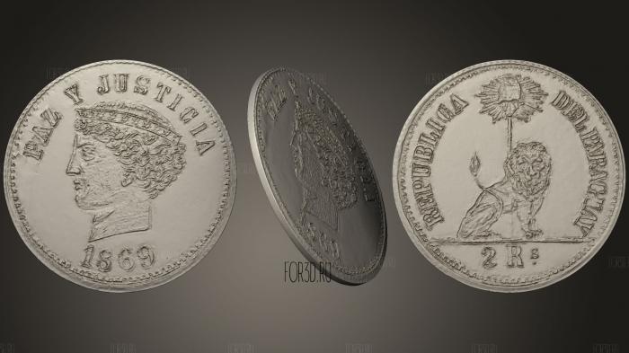 Серебряная монета Парагвая 1869 года 3d stl модель для ЧПУ