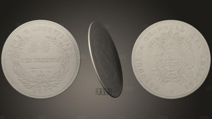 Серебряная монета Уругвая 1877 года