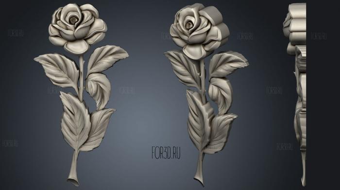 Rose with stem and leaves 3d stl for CNC