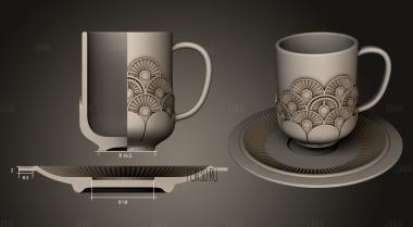 Чашка и блюдце с веерным узором 3d stl модель для ЧПУ