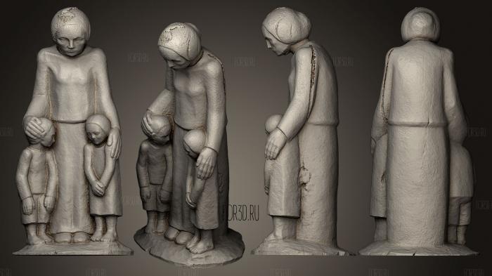 Mother With Two Children stl model for CNC