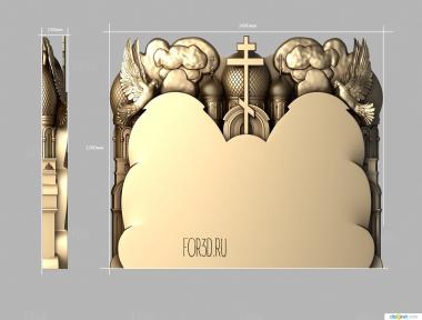 Памятник с Ангелами и храмом на фоне 3d stl модель для ЧПУ