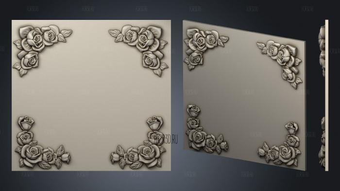 Rose decor in the corners of a square panel 3d stl for CNC