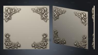 Rose decor in the corners of a square panel stl model for CNC