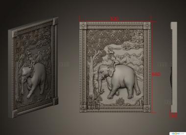 Панно со слоном и обезьяной 2 3d stl модель для ЧПУ
