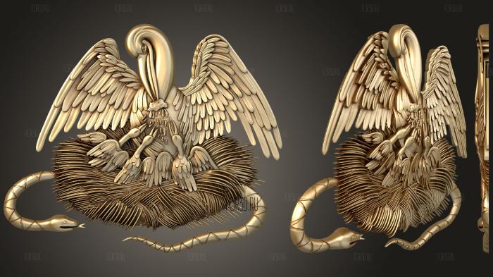 Pelican with chicks 3d stl for CNC