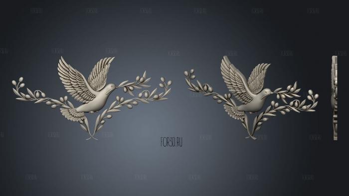 Pigeon with olive branch 3d stl for CNC