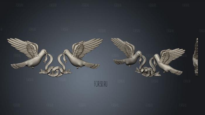 Two pigeons with a ribbon in their beak 3d stl for CNC