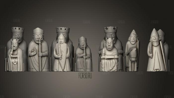 Lewis Chess Pieces Complete Set stl model for CNC