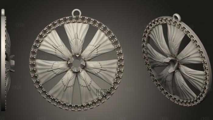 Pendant Wheel Art Nouveau With Diamond Accents stl model for CNC
