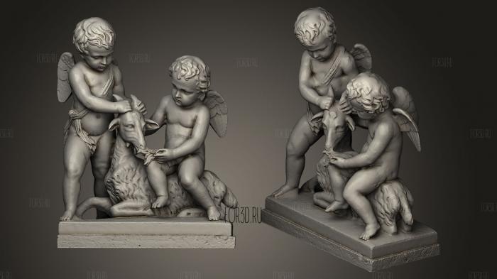 Cupids playing with a goat stl model for CNC