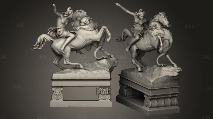Statue of Amazon on horseback fighting a Lion stl model for CNC