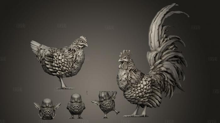Курица петух цыплята 3d stl модель для ЧПУ