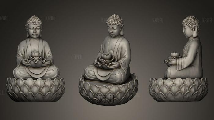 Buddha Statue on plith with leaves stl model for CNC