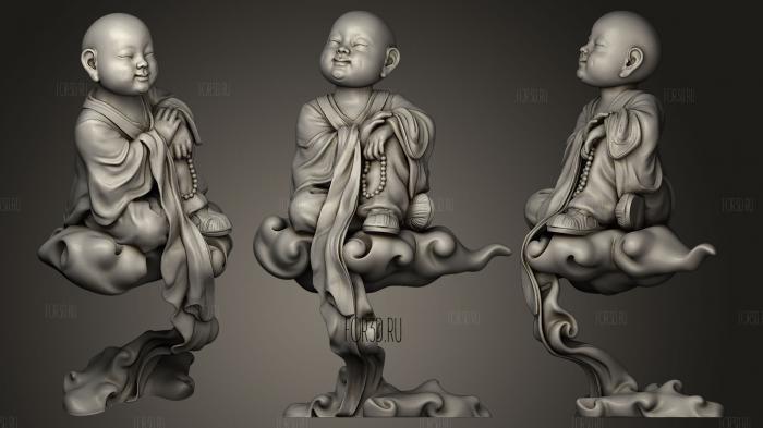 Little Monk sitting on the cloud stl model for CNC