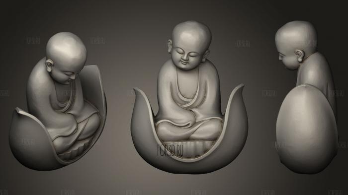 Little monk sitting on the lotus stl model for CNC