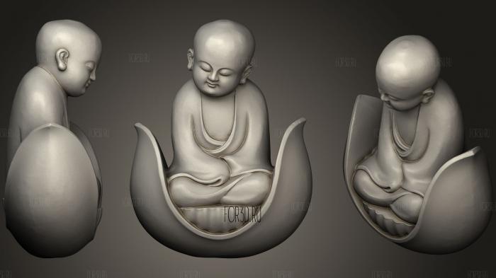 Little monk sitting on the lotus stl model for CNC