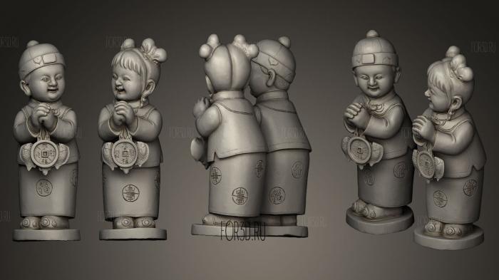 Китайская Классическая Скульптура Мальчика И Девочки 3d stl модель для ЧПУ