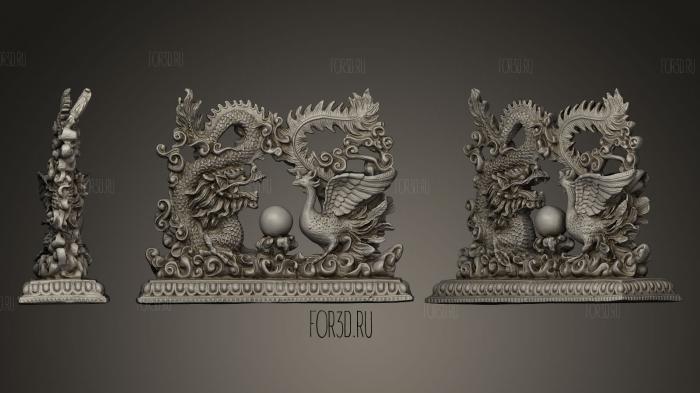 Dragon and phoenix statuette stl model for CNC
