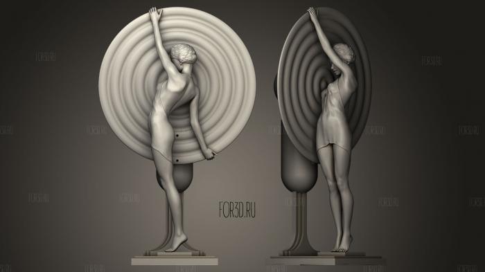 Art Deco Lamp girl with circle stl model for CNC