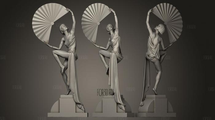 Art Deco Sculpture girl with fan stl model for CNC