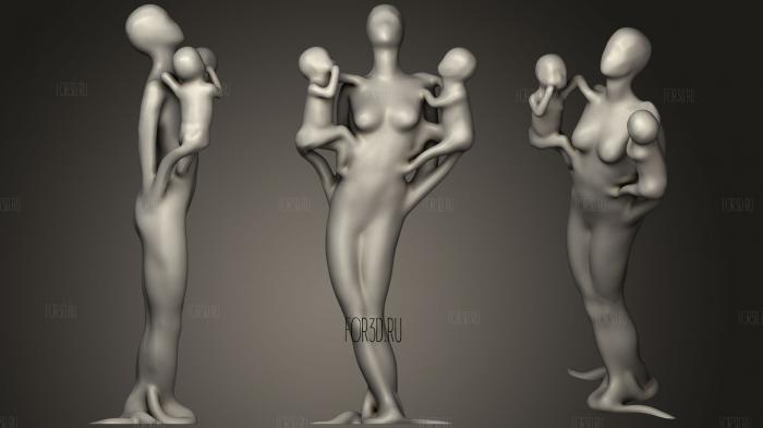 Mother With Two Children Sculpt stl model for CNC