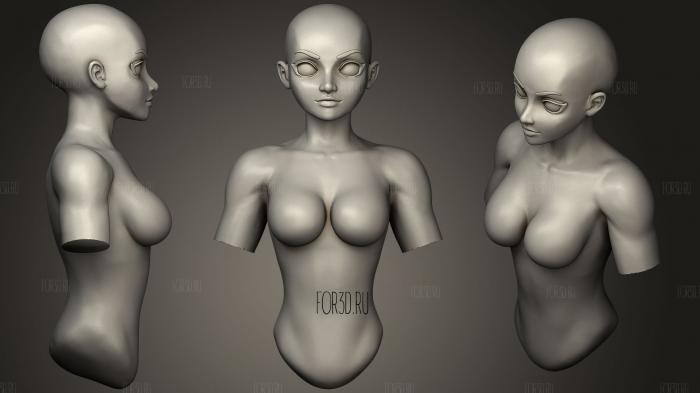 Female toon bust and head stl model for CNC