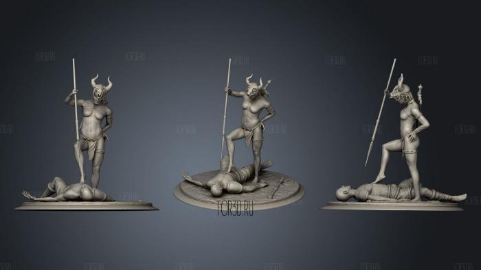 Amazon warrior girl with the spiar stl model for CNC