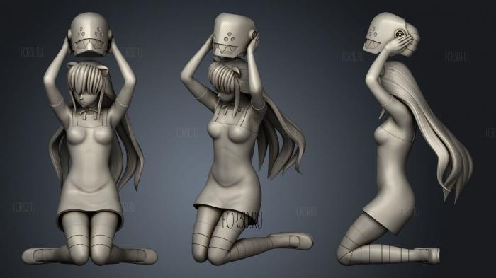 Anime girl in dress on knees helmet 13 stl model for CNC