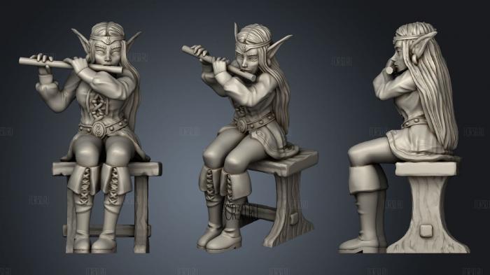 Bard elf on bench with flute stl model for CNC